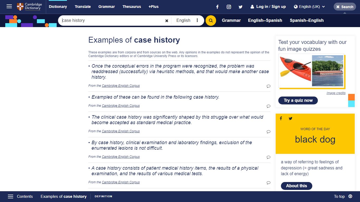 case history in a sentence | Sentence examples by Cambridge Dictionary